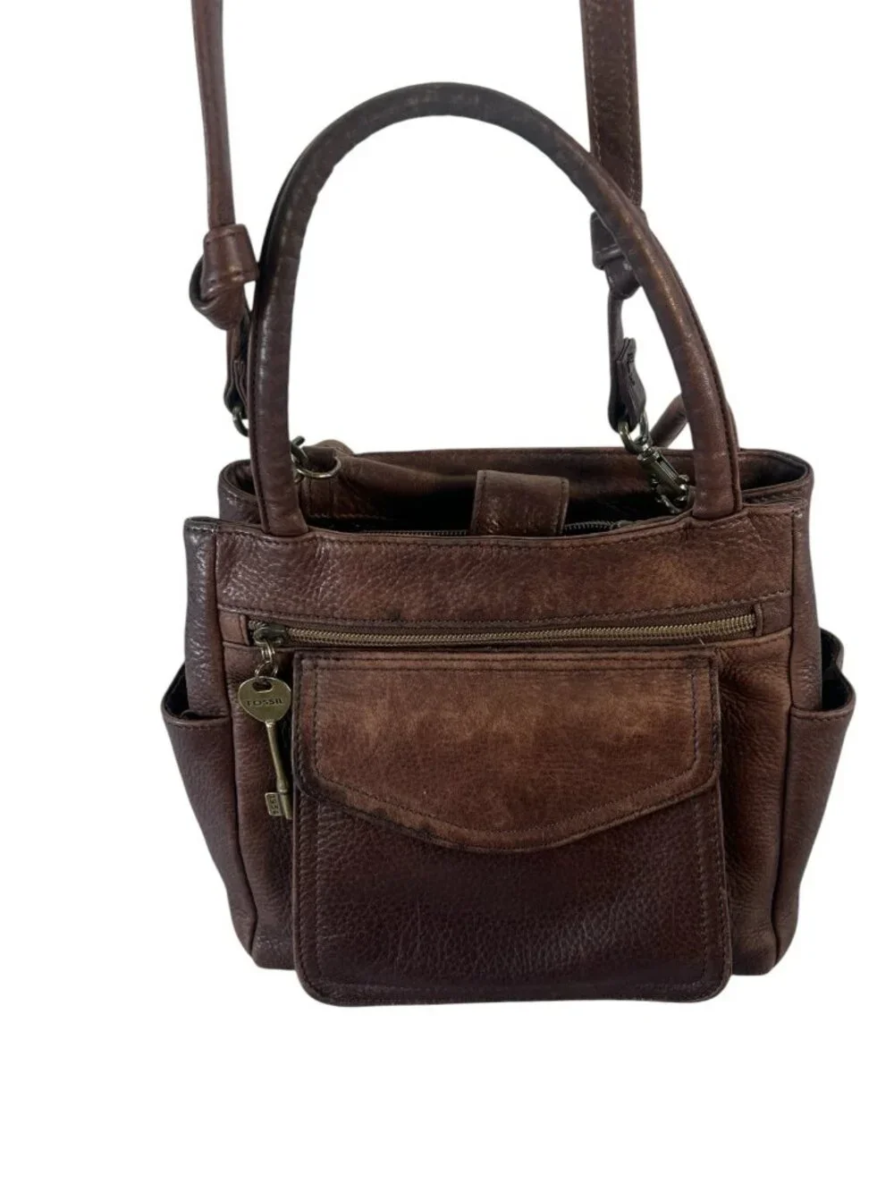 Vintage Fossil 1954 Pebbled Black Leather Crossbody Bag 75082